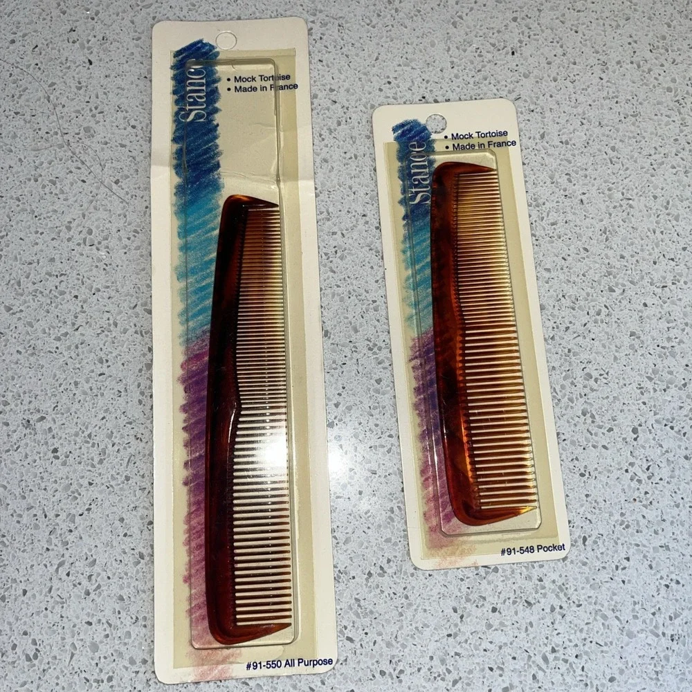 2X Vintage Stance Fine Comb Pocket Mock Tortoise Dresser Comb HTF‎ RARE